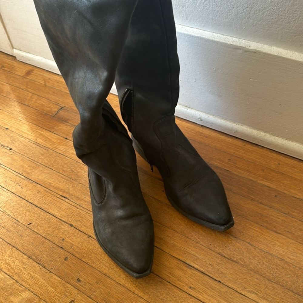 Free people flat knee high leather boots